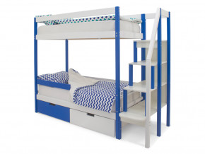 Двухъярусная кровать Svogen с ящиками и бортиком сине-белый в Лабытнанги - labytnangi.magazinmebel.ru | фото - изображение 1