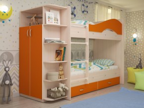 Кровать 2-х ярусная Мая с ящиками и шкафом на латофлексах оранж в Лабытнанги - labytnangi.magazinmebel.ru | фото - изображение 1