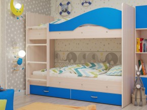 Кровать 2-х ярусная Мая с ящиками на латофлексах млечный дуб/синий в Лабытнанги - labytnangi.magazinmebel.ru | фото