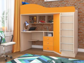 Кровать чердак Кадет 1 с металлической лестницей Дуб молочный-Оранжевый в Лабытнанги - labytnangi.magazinmebel.ru | фото