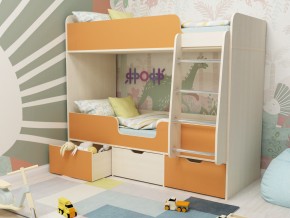 Кровать двухъярусная Малыш двойняшка дуб молочный-оранжевый в Лабытнанги - labytnangi.magazinmebel.ru | фото