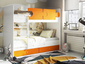 Кровать двухъярусная Тетрис латы с бортиками белый-оранжевый в Лабытнанги - labytnangi.magazinmebel.ru | фото - изображение 1