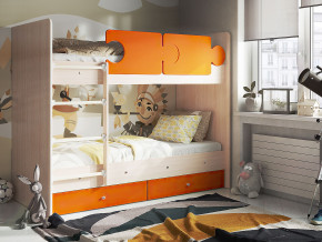Кровать двухъярусная Тетрис латы с бортиками дуб млечный-оранжевый в Лабытнанги - labytnangi.magazinmebel.ru | фото - изображение 1