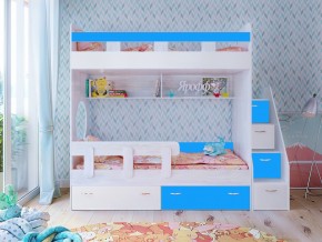 Кровать двухъярусная Юниор 1 винтерберг-белый с голубым в Лабытнанги - labytnangi.magazinmebel.ru | фото