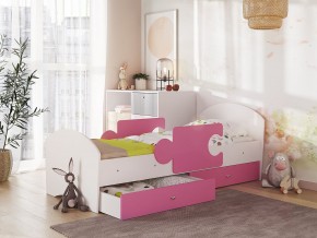 Кровать Мозаика с ящиком и бортиками на ламелях белый-розовый в Лабытнанги - labytnangi.magazinmebel.ru | фото - изображение 1