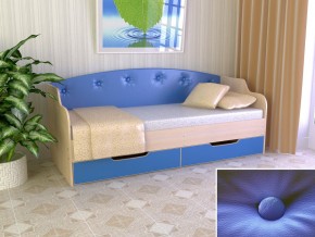 Кровать Юниор Тип 2 дуб молочный/синий 800х1600 в Лабытнанги - labytnangi.magazinmebel.ru | фото